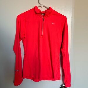 Neon pink Nike running drifit quarter zip long sleeve